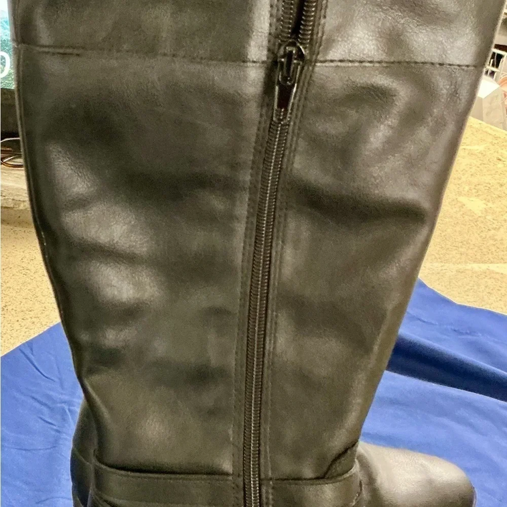 Ana Torrance Black Over the Knee Boots with‎ Chunky Heel and Zipper